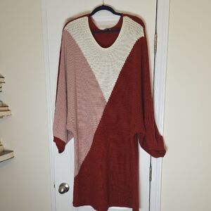 SHEIN Colorblock Long Sleeve Dress - Red, Pink, White